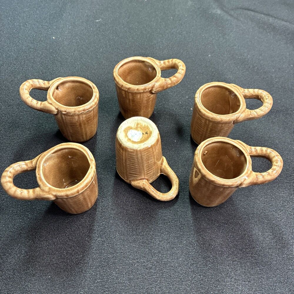 Vtg Glazed Ceramic 2"Toothpick Holder Basket Trinket (6) Japan Cottage Cabin